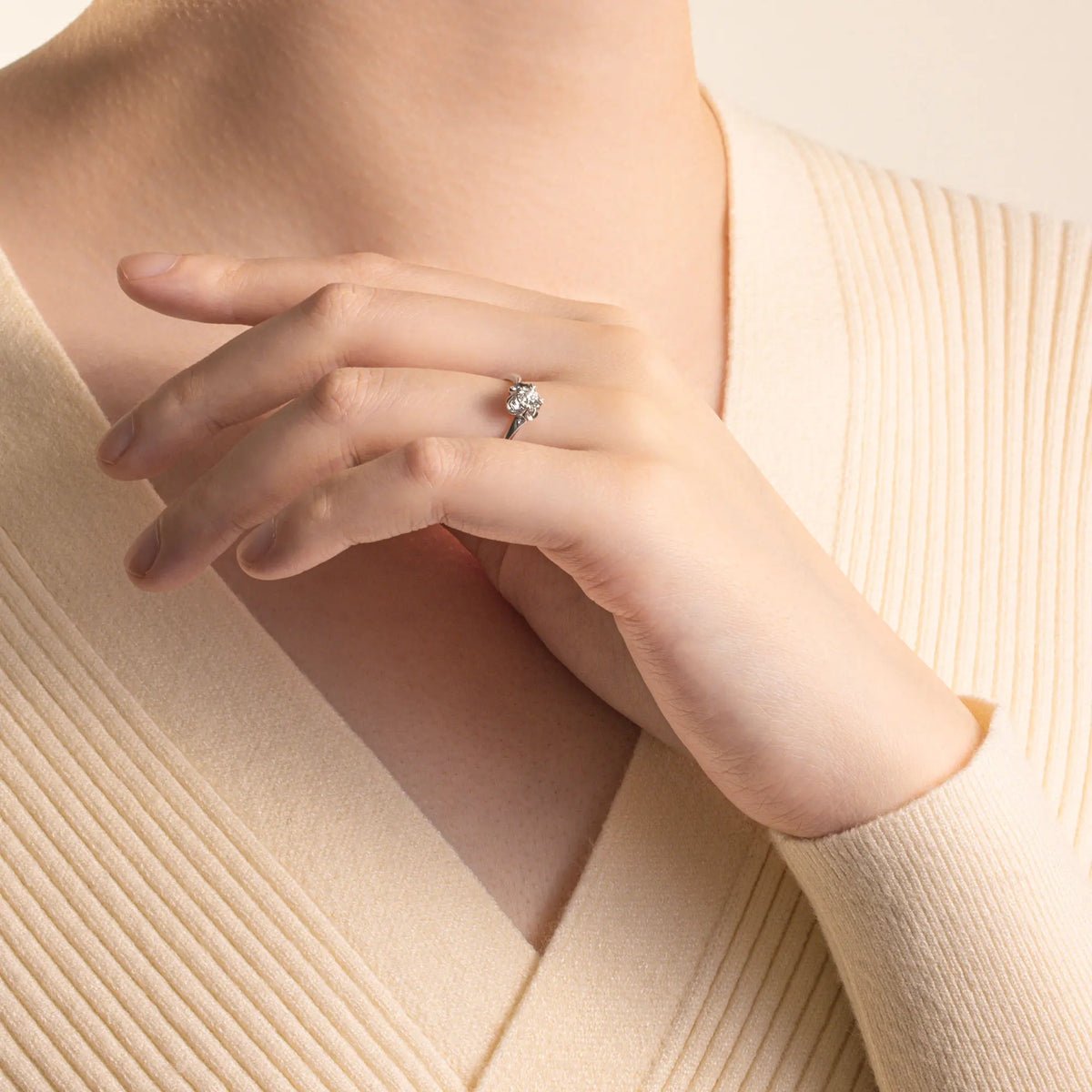 Lab Grown Round Solitaire Rose Bypass Engagement Ring - image 3