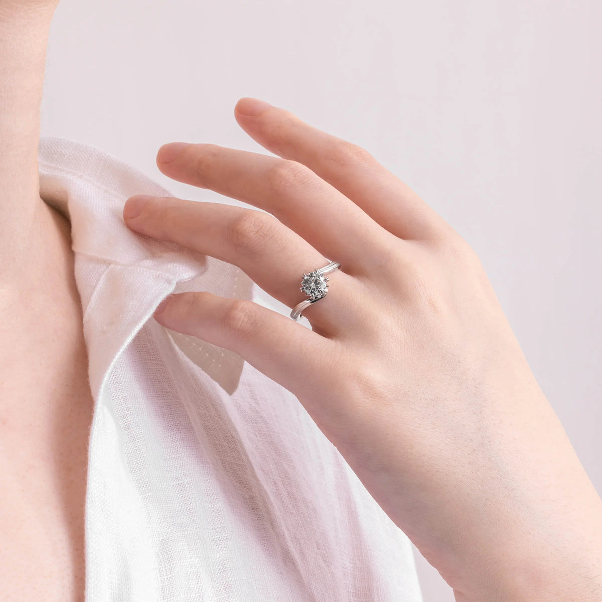 Lab Grown Round Solitaire Snowflake Bypass Engagement Ring - image 2
