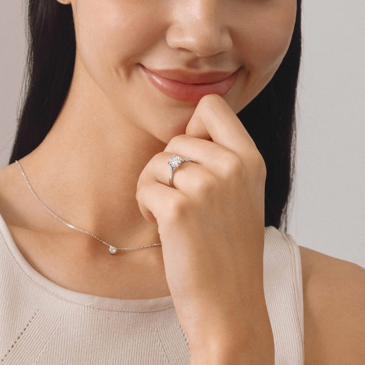 Lab Grwon Round Solitaire Pavé Crossing Bypass Engagement Ring - image 4