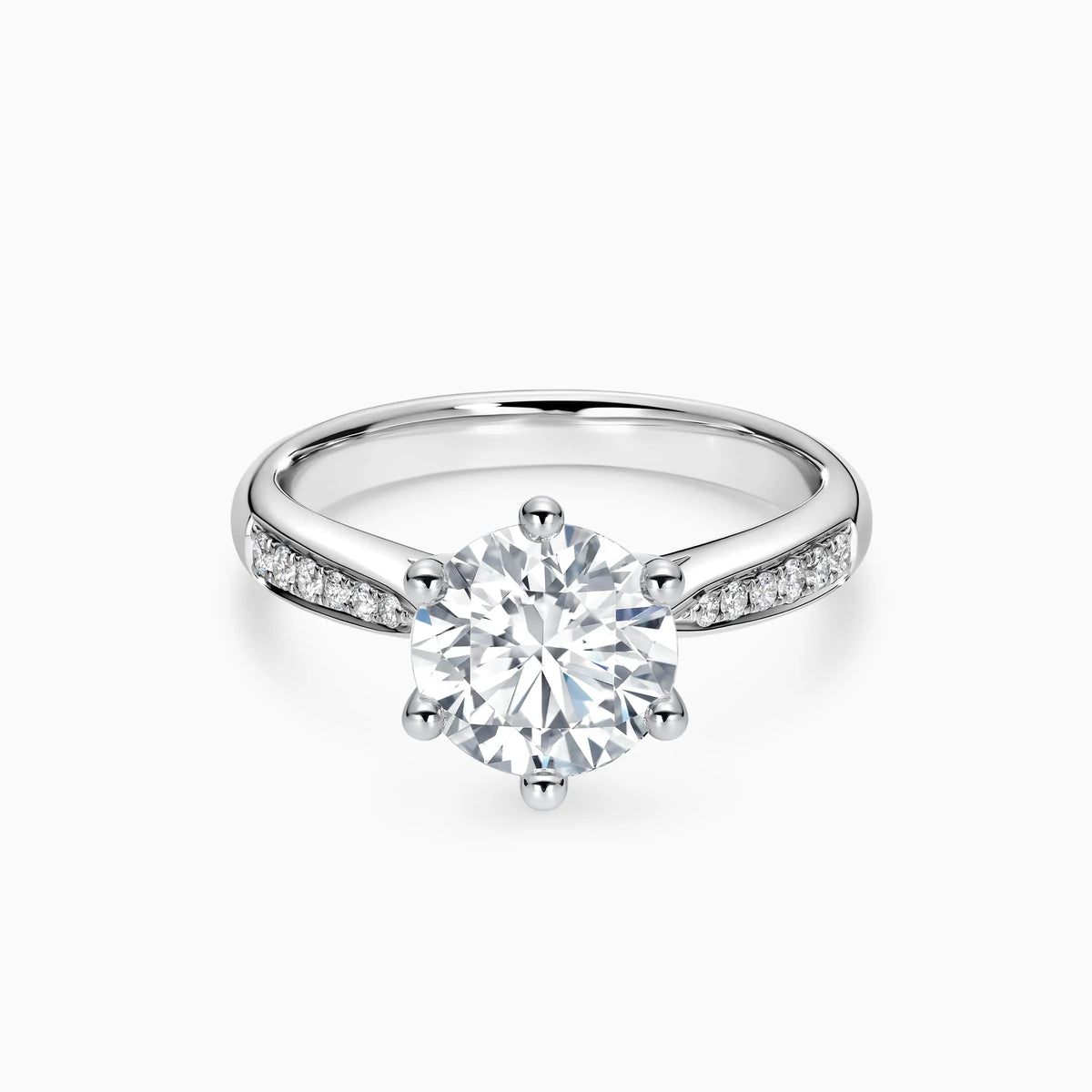 Lab Grwon Round Solitaire Pavé with 6-Prong Engagement Ring - image 1