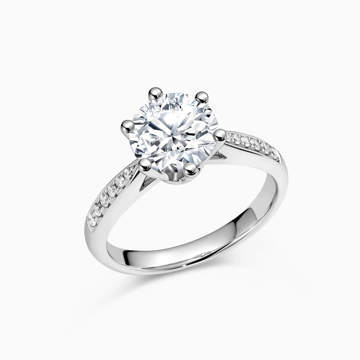 Lab Grwon Round Solitaire Pavé with 6-Prong Engagement Ring - image 3