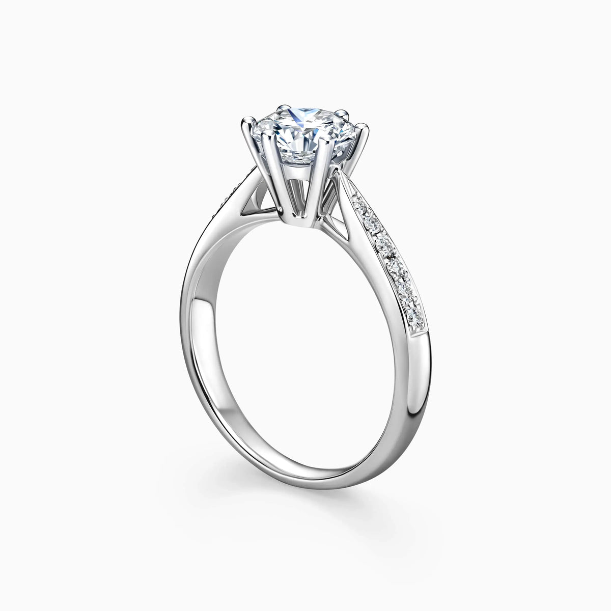 Lab Grwon Round Solitaire Pavé with 6-Prong Engagement Ring - image 5