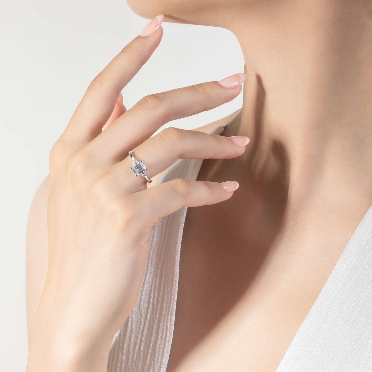 Lab-Grown Emerald Cluster Engagement Ring - image 4