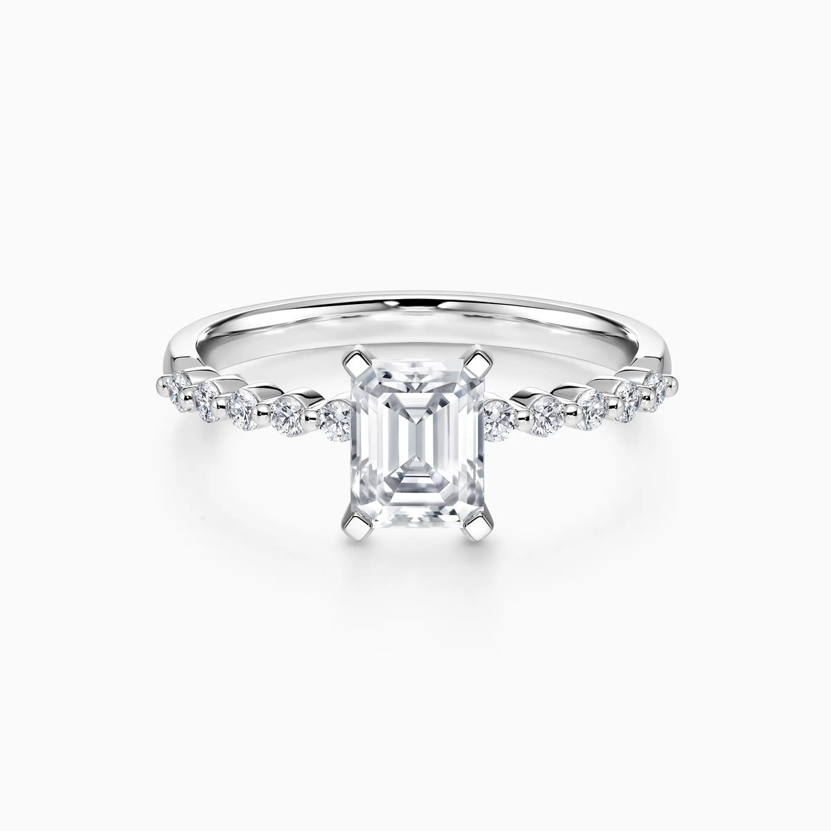 Lab-Grown Emerald Solitaire Pavé Engagement Ring - image 1