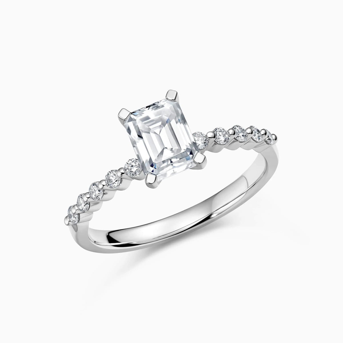 Lab-Grown Emerald Solitaire Pavé Engagement Ring - image 3