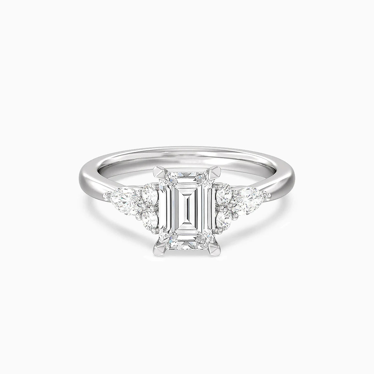 Lab-Grown Emerald Trio Cluster Engagement Ring - image 1