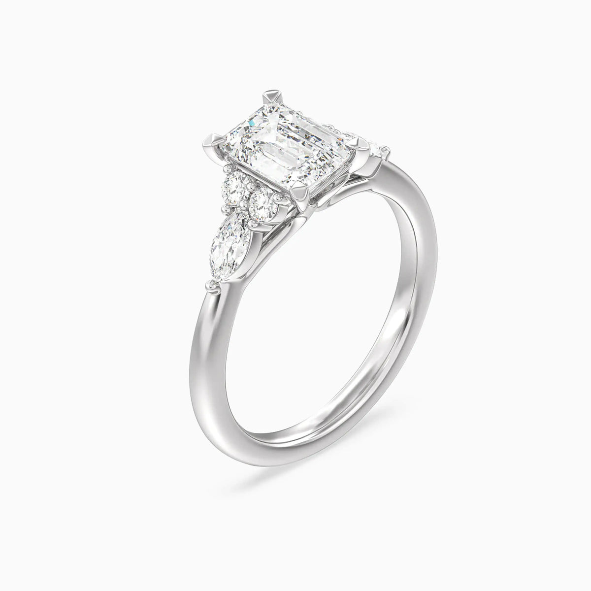 Lab-Grown Emerald Trio Cluster Engagement Ring - image 3