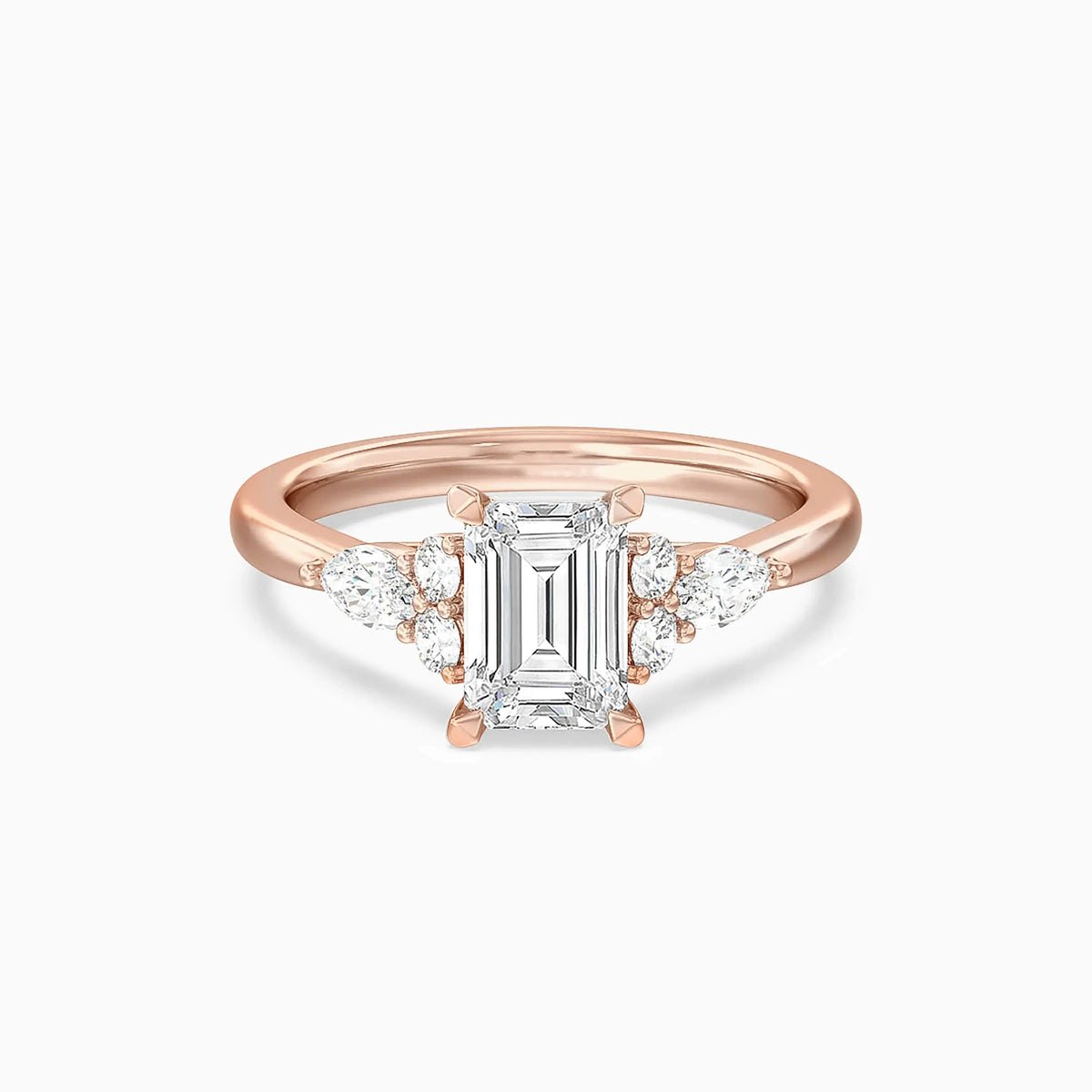 Lab-Grown Emerald Trio Cluster Engagement Ring - image 4