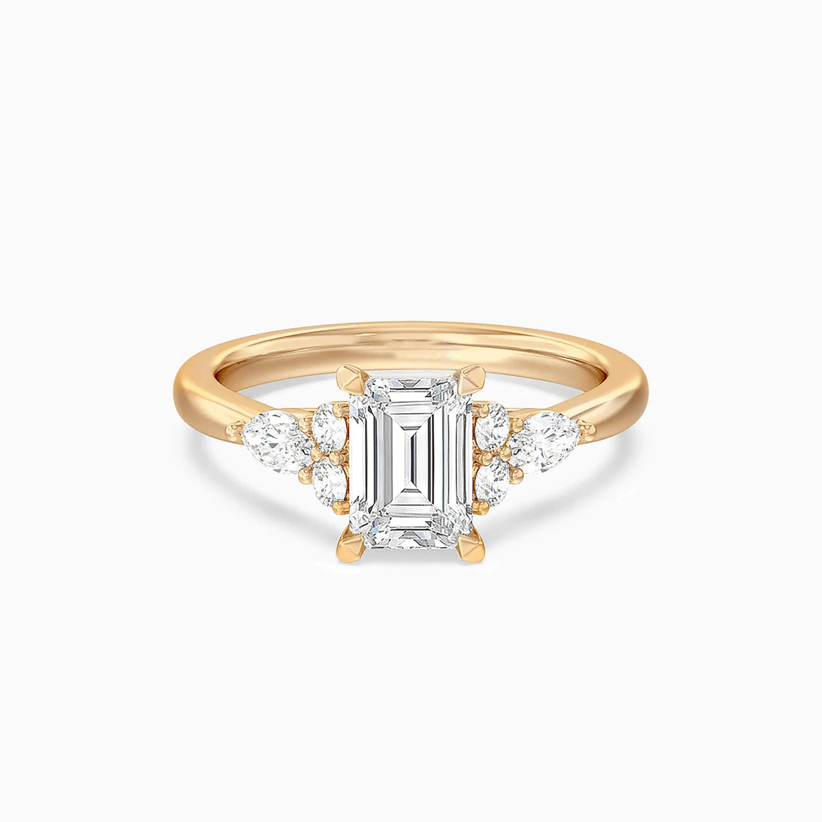 Lab-Grown Emerald Trio Cluster Engagement Ring - image 5