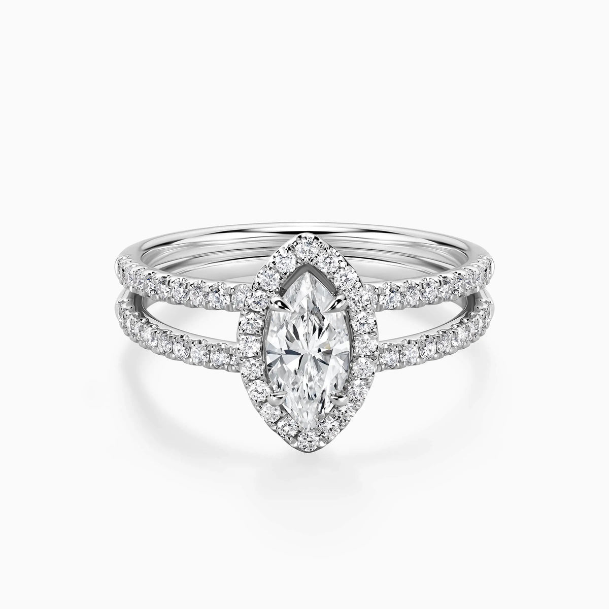 Marquise Cut Lab Grown Diamond Double Band Pavé Engagement Ring - image 1