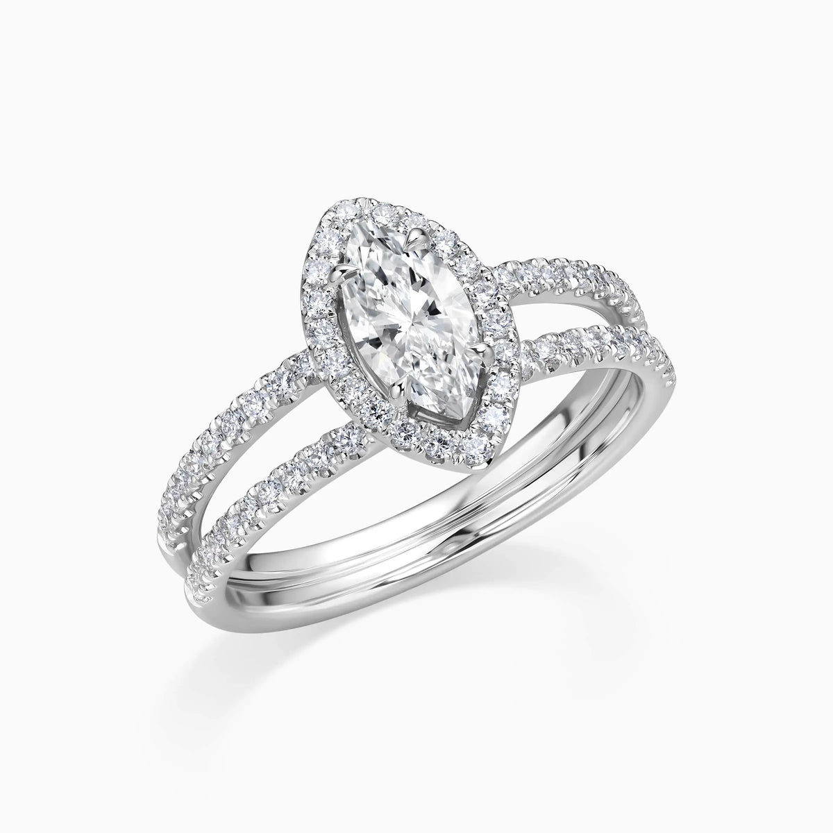 Marquise Cut Lab Grown Diamond Double Band Pavé Engagement Ring - image 2