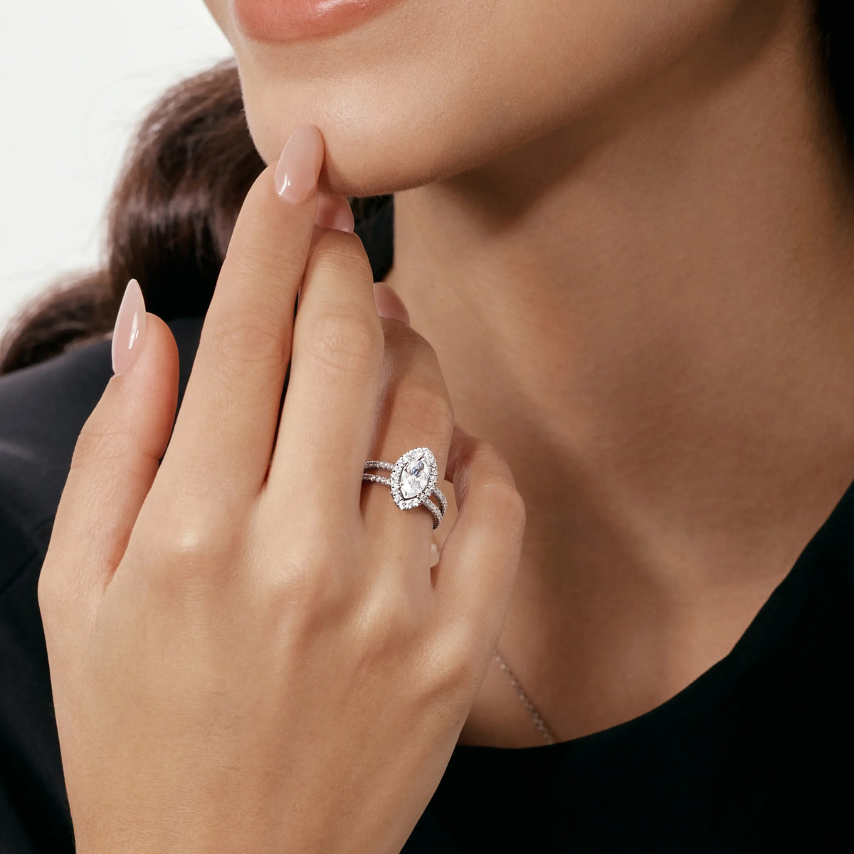 Marquise Cut Lab Grown Diamond Double Band Pavé Engagement Ring - image 4