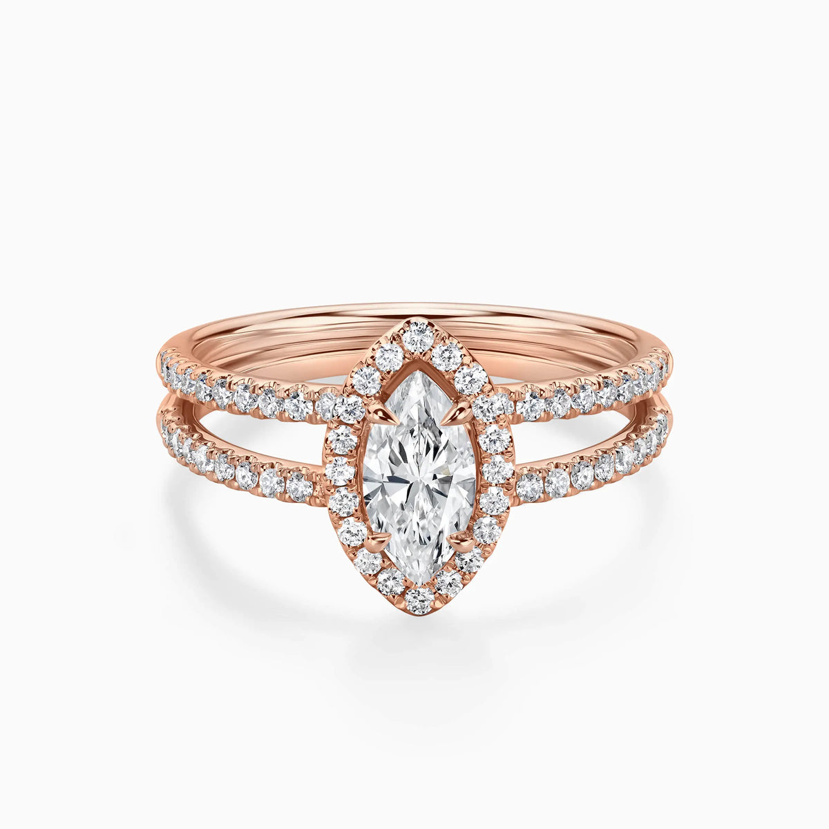 Marquise Cut Lab Grown Diamond Double Band Pavé Engagement Ring - image 8