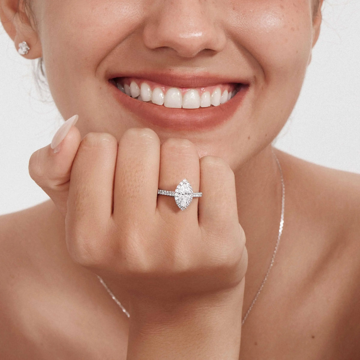 Marquise Lab Grown Diamond Halo Pavé Engagement Ring - image 4