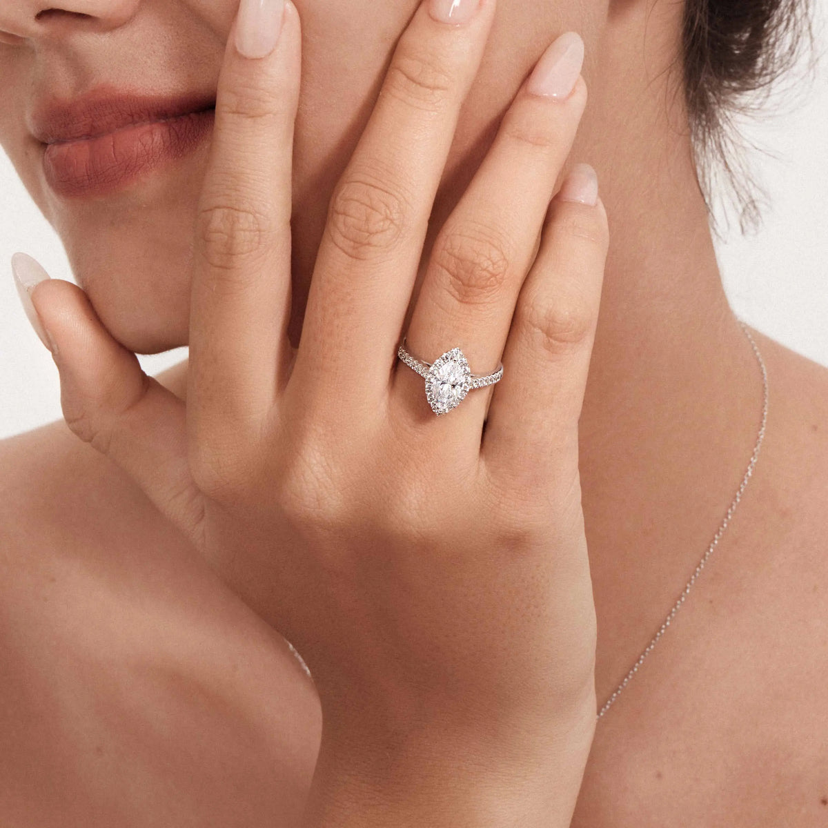 Marquise Lab Grown Diamond Halo Pavé Engagement Ring - image 5