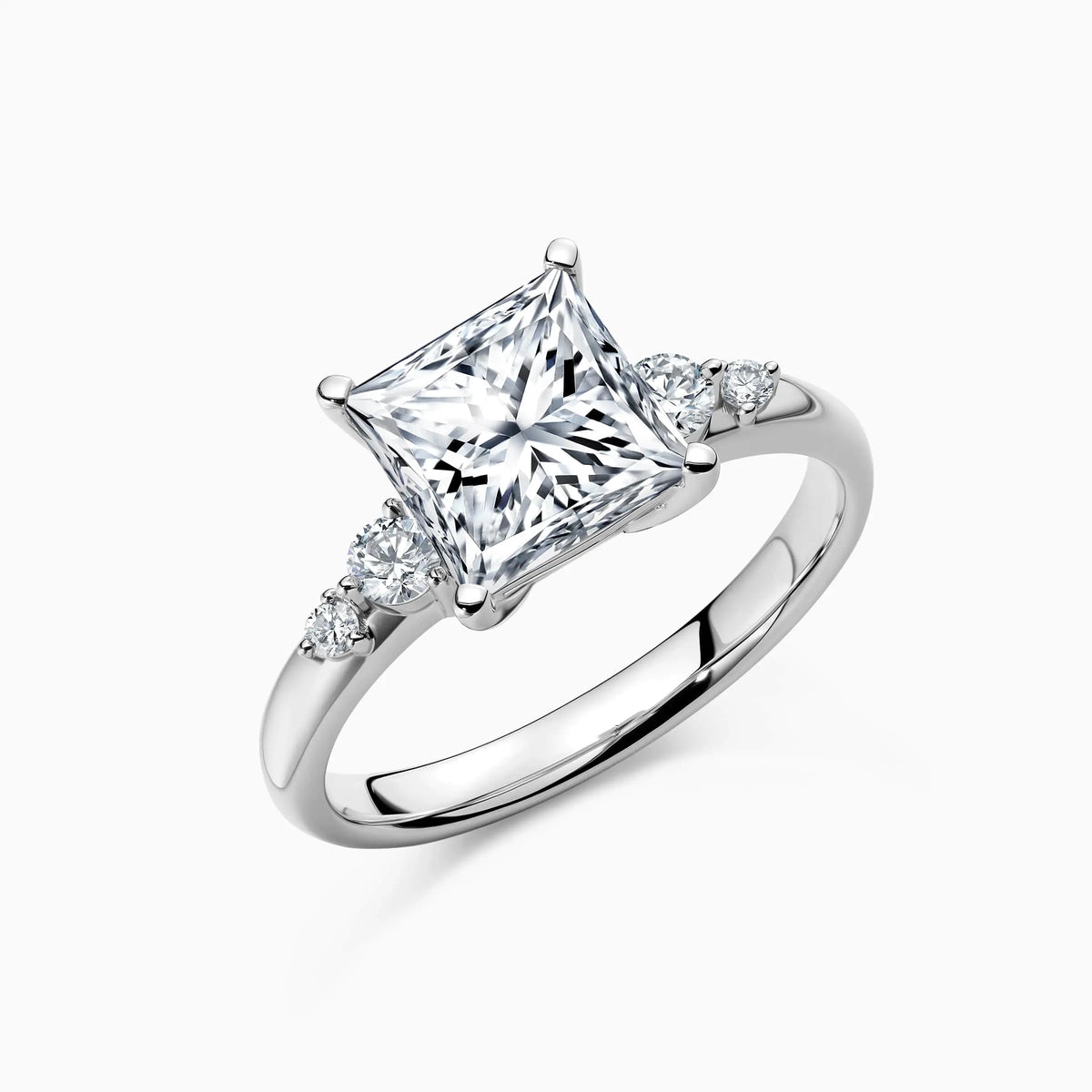 Princess Cut Lab Grown Side-Stone Engagement Ring - image 3