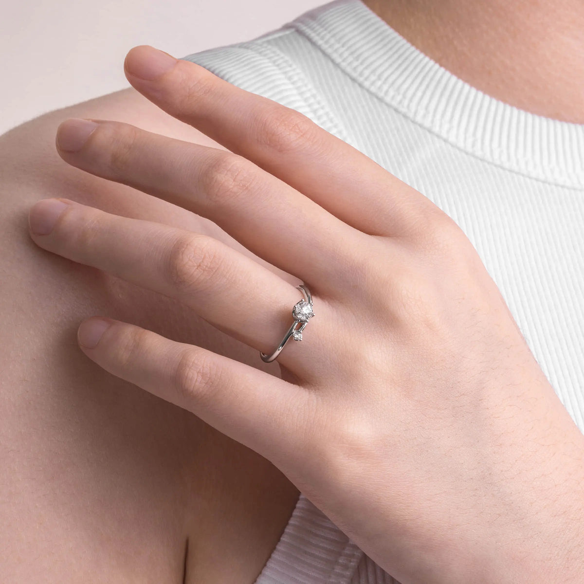 Round Two-stone Bypass Engagement Ring - image 5