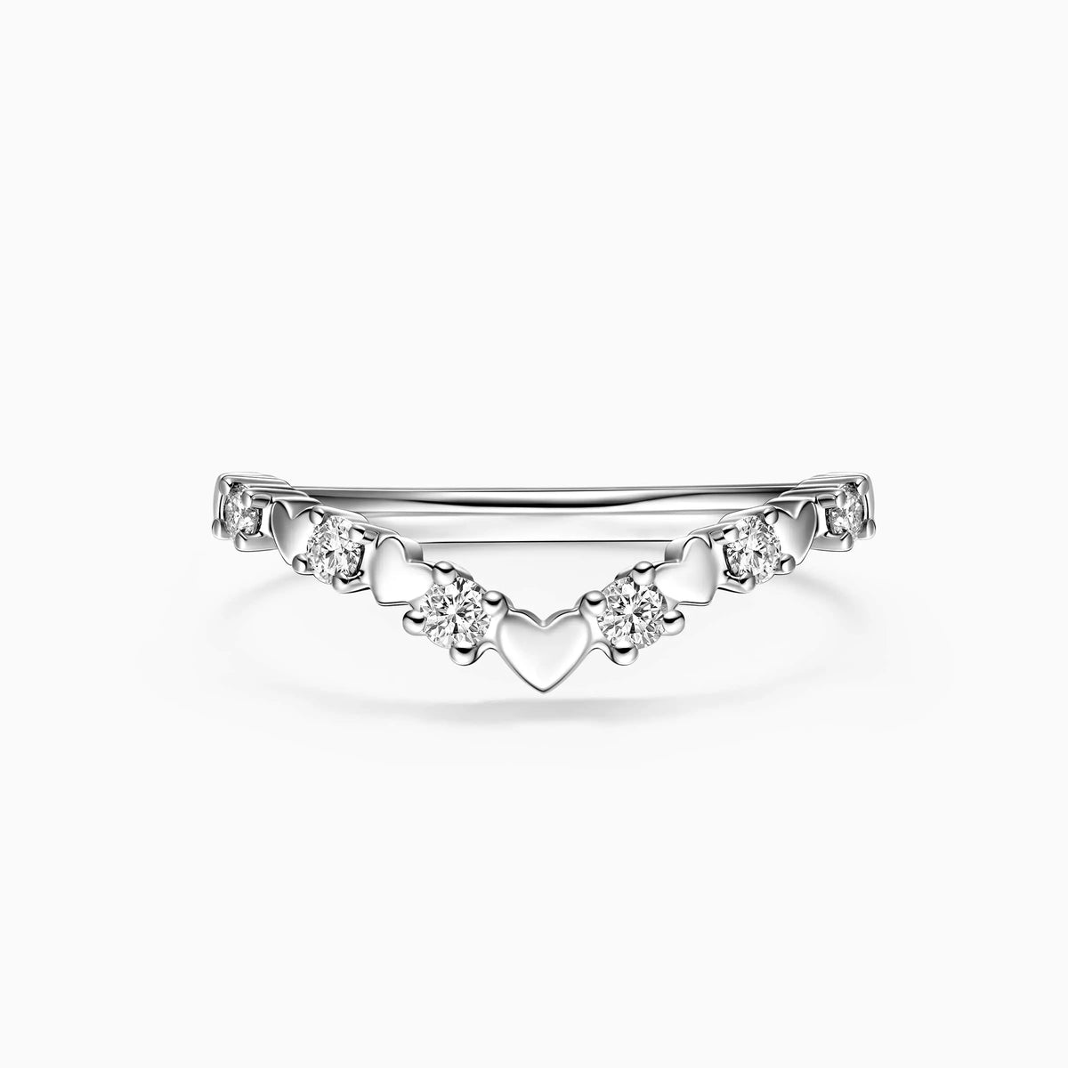 Chevron Alternating Heart And Diamond Wedding Ring - image 1