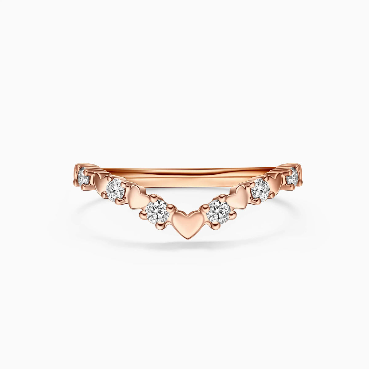 Chevron Alternating Heart And Diamond Wedding Ring - image 3