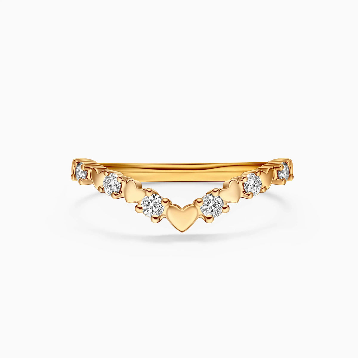 Chevron Alternating Heart And Diamond Wedding Ring - image 4