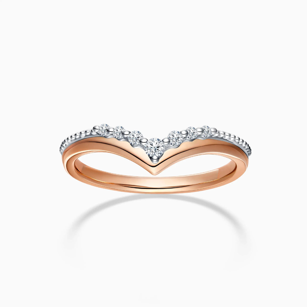 Chevron Round Diamond Pavé Two-toned Wedding Ring - image 2