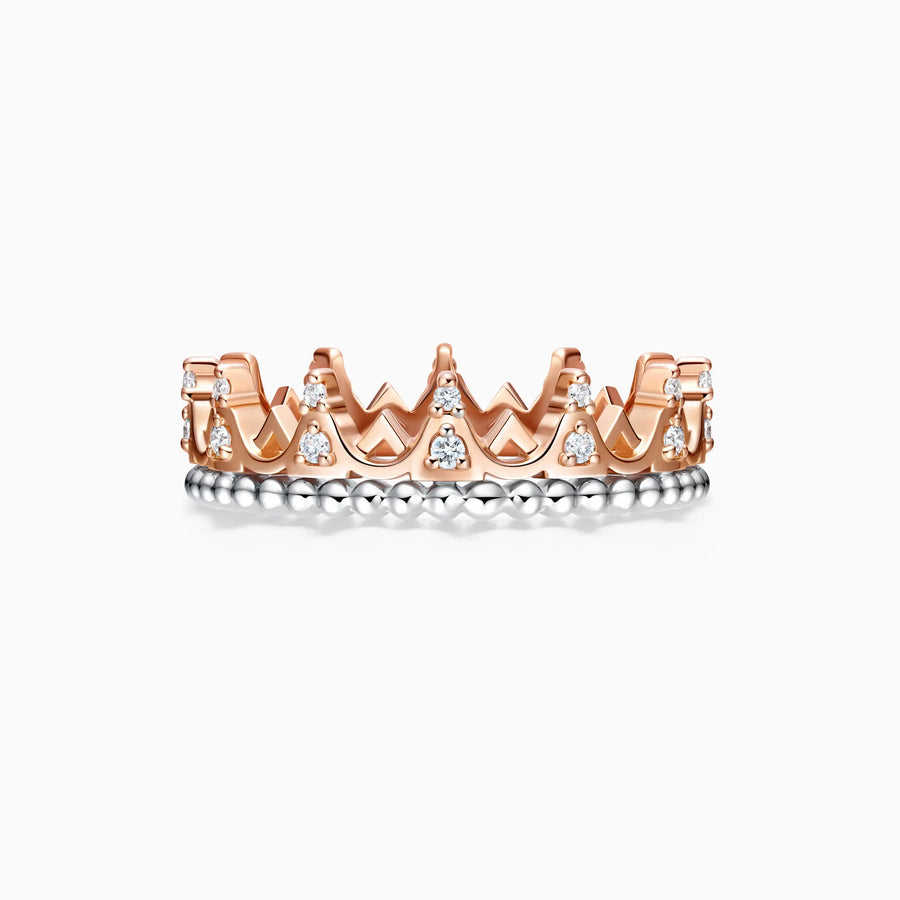 Crown Shape Beads Two-toned Wedding Ring - image 1