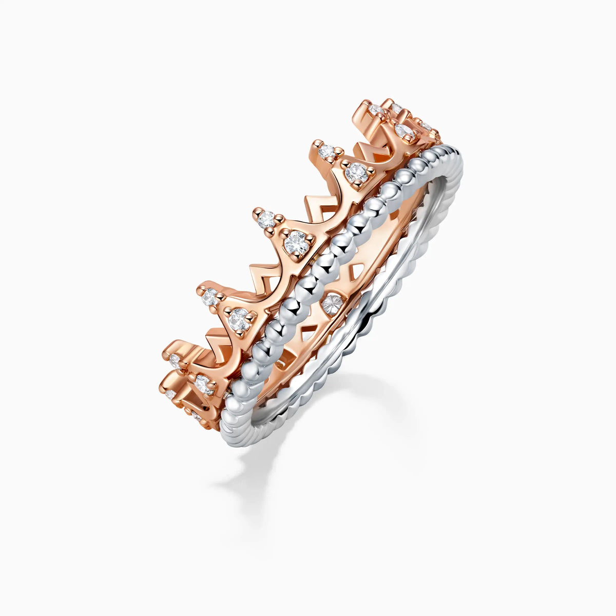 Crown Shape Beads Two-toned Wedding Ring - image 3