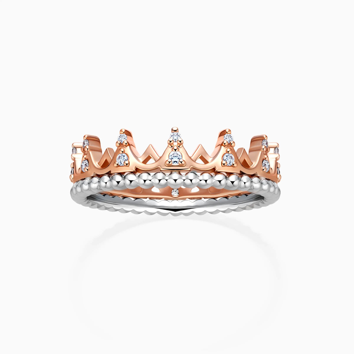 Crown Shape Beads Two-toned Wedding Ring - image 4