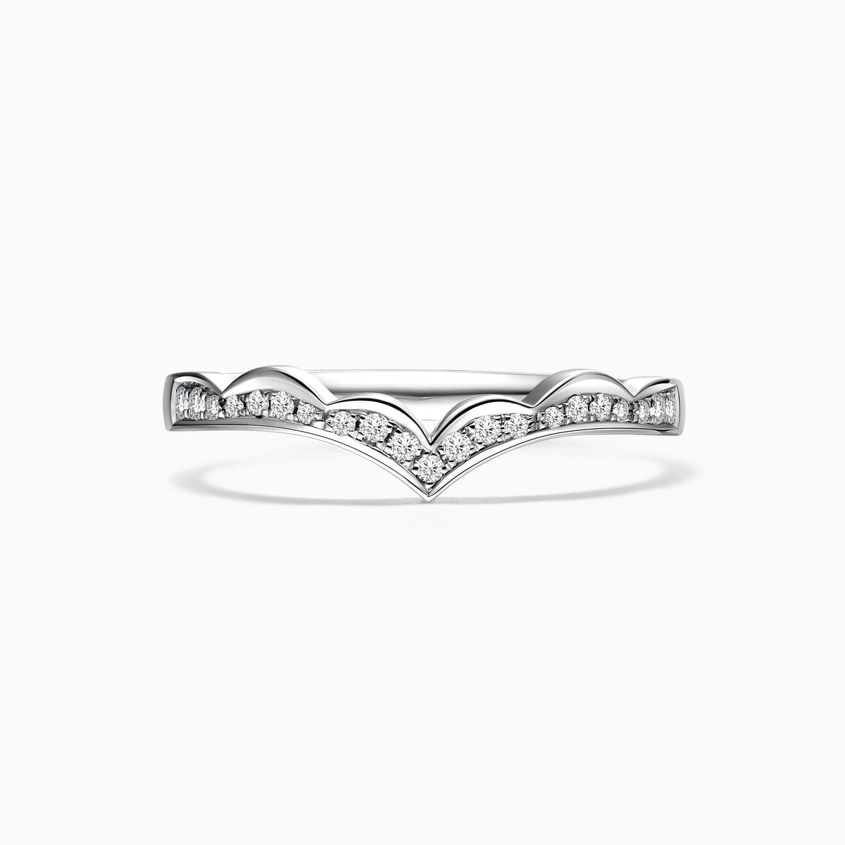 Pave V Shaped Round Diamond Wedding Ring - image 1