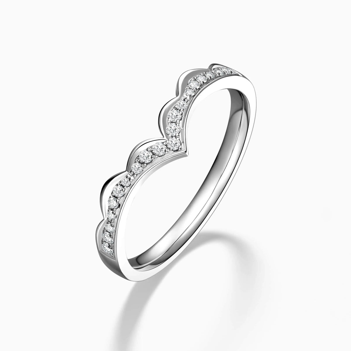 Pave V Shaped Round Diamond Wedding Ring - image 2