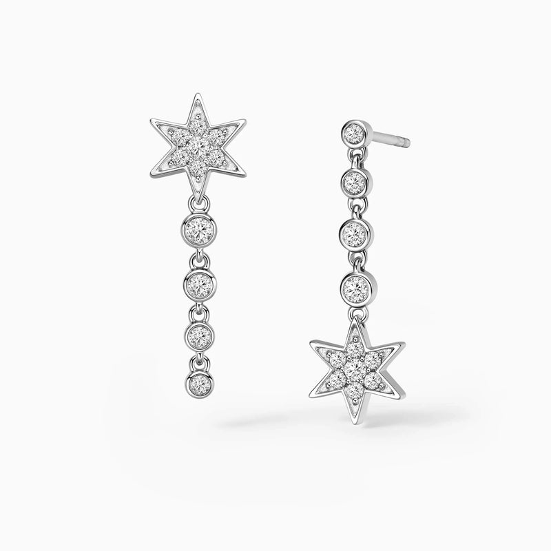 10K/14K/18K White Gold Diamond Pavé Star Asymmetry Drop Earrings - image 1
