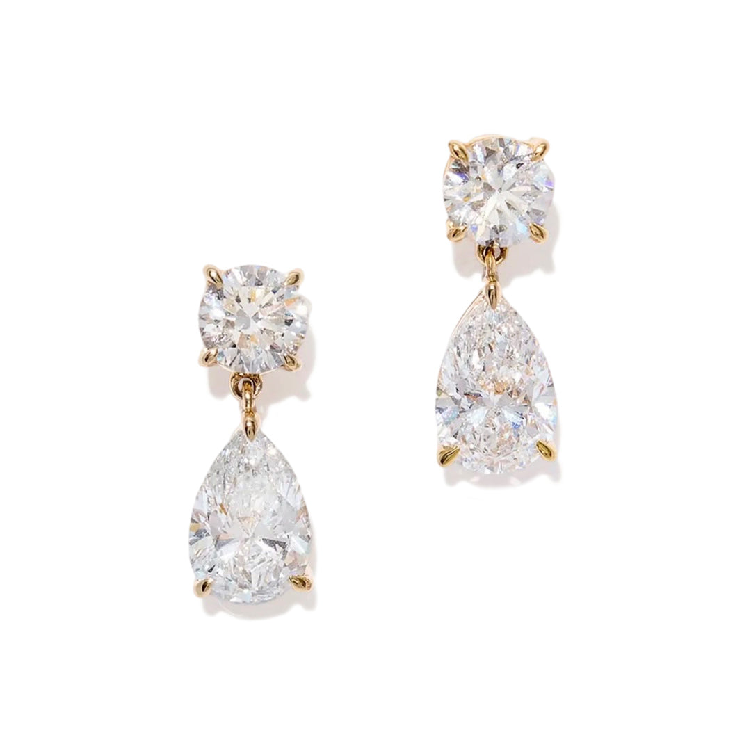 14K Gold Lab Grown Diamond Round & Pear Drop Earrings - image 1