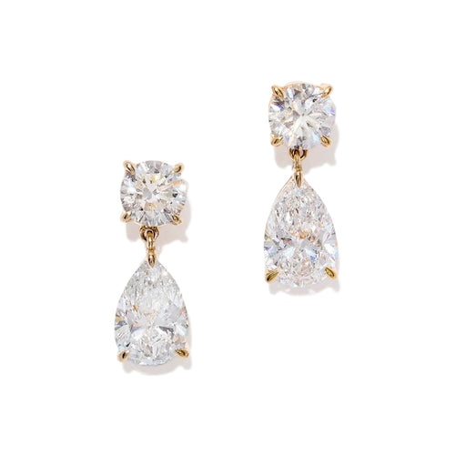 14K Gold Lab Grown Diamond Round & Pear Drop Earrings - image 1