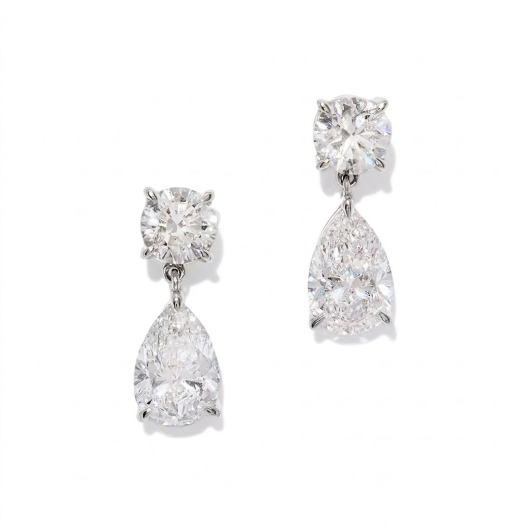 14K Gold Lab Grown Diamond Round & Pear Drop Earrings - image 5