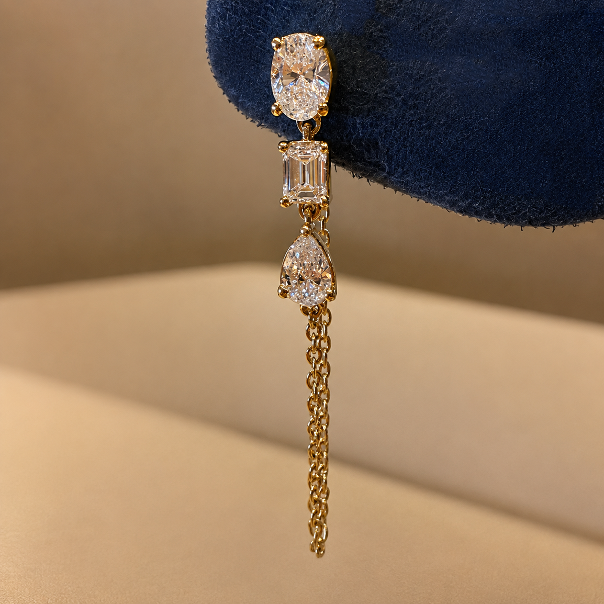 14k yellow gold a pair 2pcs 3×4(0.16ct) oval lab diamonds 2pcs 2.5×3.5(0.15ct) emerald lab diamonds 2pcs 3×4(0.16ct) pear lab diamonds（Customized link） - image 1
