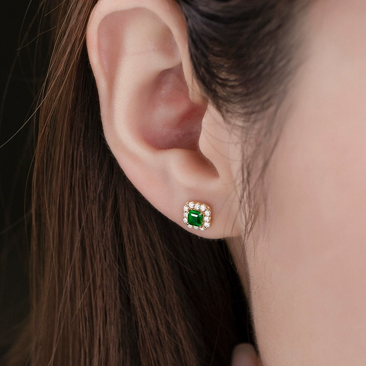 18K Yellow Gold Emerald and Diamond Stud Earrings - image 4