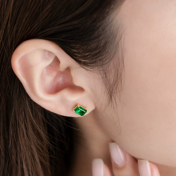 4 Prong Setting Emerald Stud Earring - image 4