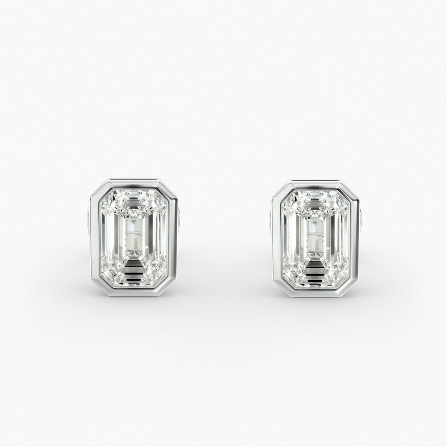 [Valentine’s Day Gift]Bezel Set Emerald Cut Lab-Grown Diamond Stud Earrings - image 1