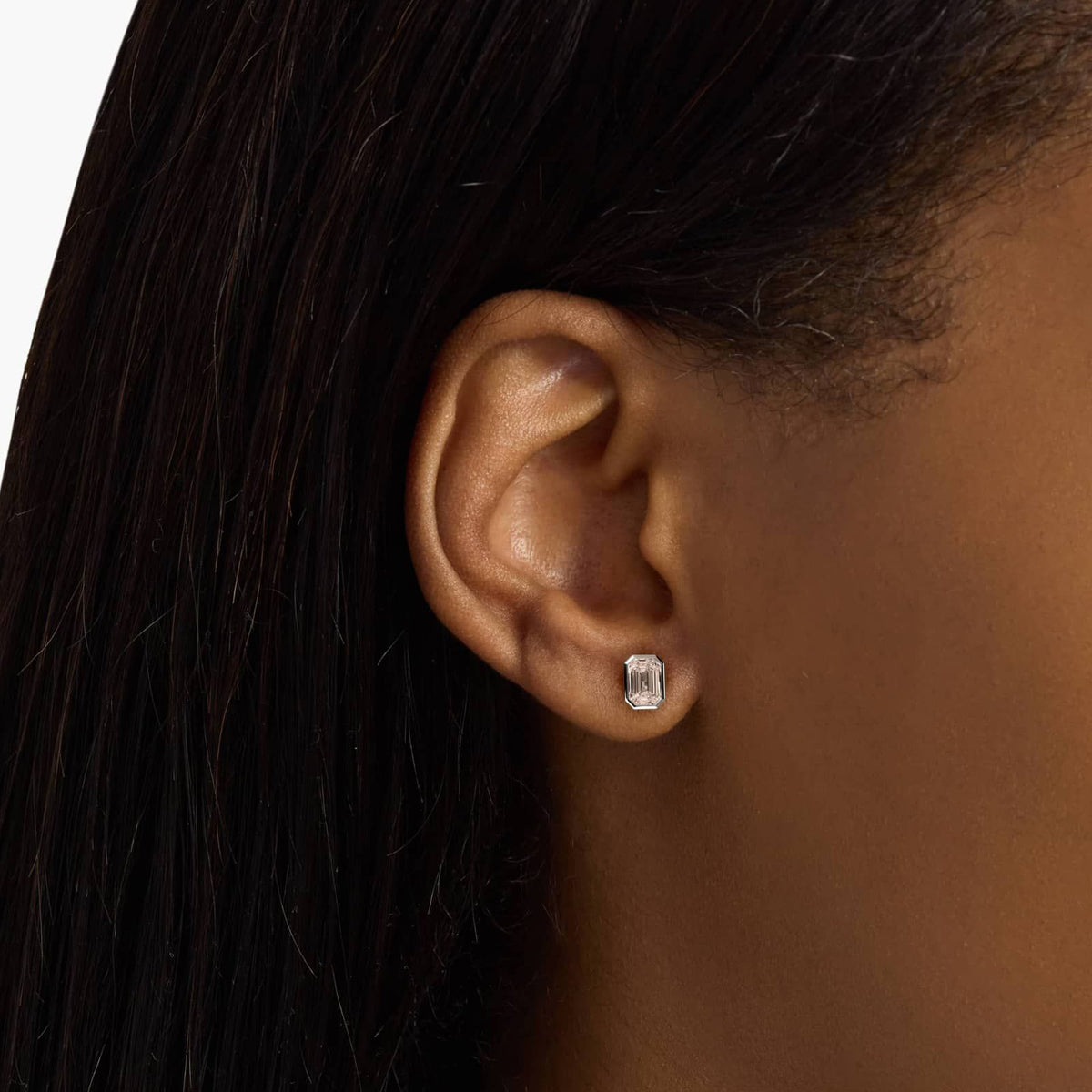 [Valentine’s Day Gift]Bezel Set Emerald Cut Lab-Grown Diamond Stud Earrings - image 6