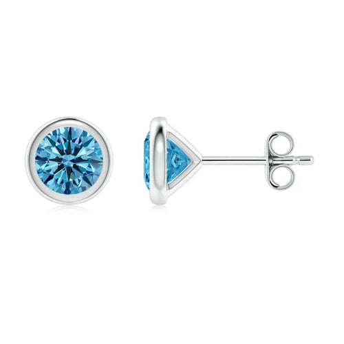 Bezel-Set Lab-Grown Blue Diamond Stud Earrings - image 1