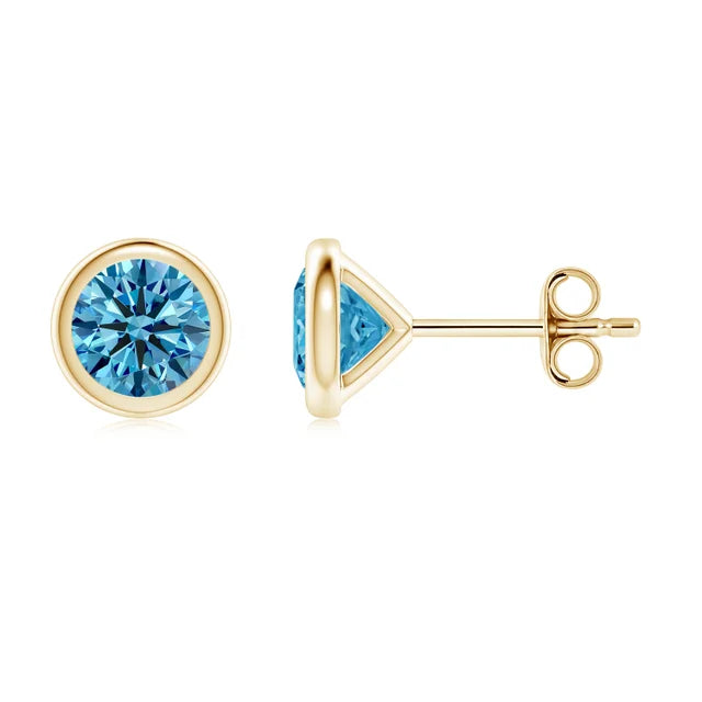 Bezel-Set Lab-Grown Blue Diamond Stud Earrings - image 2