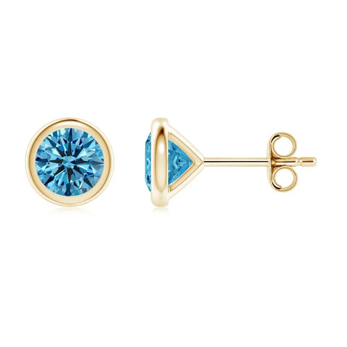 Bezel-Set Lab-Grown Blue Diamond Stud Earrings - image 2