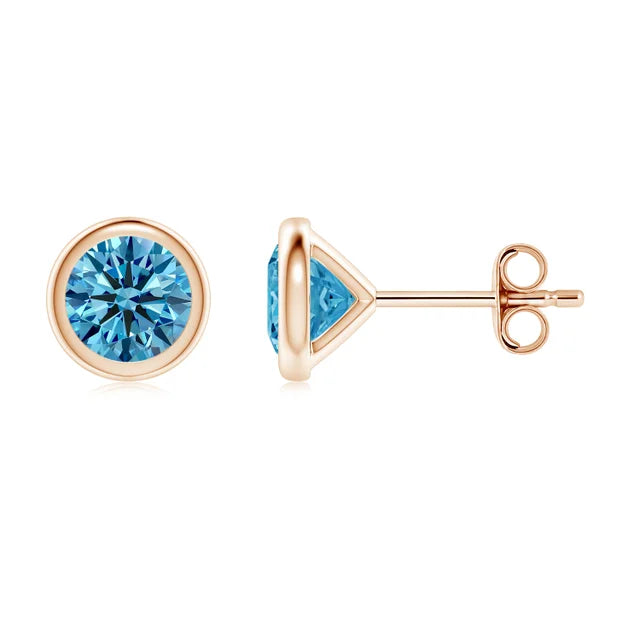 Bezel-Set Lab-Grown Blue Diamond Stud Earrings - image 3