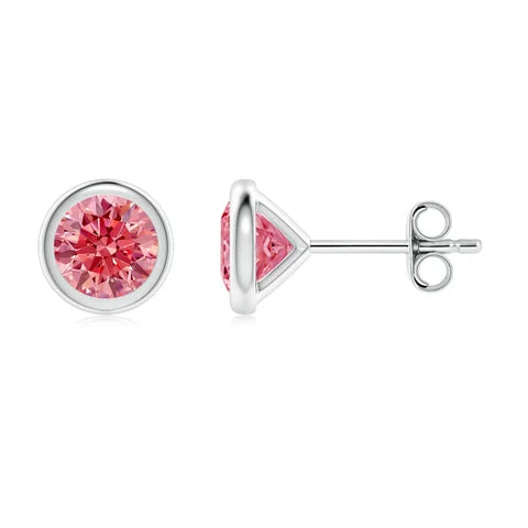 Bezel-Set Lab-Grown Pink Diamond Stud Earrings - image 1