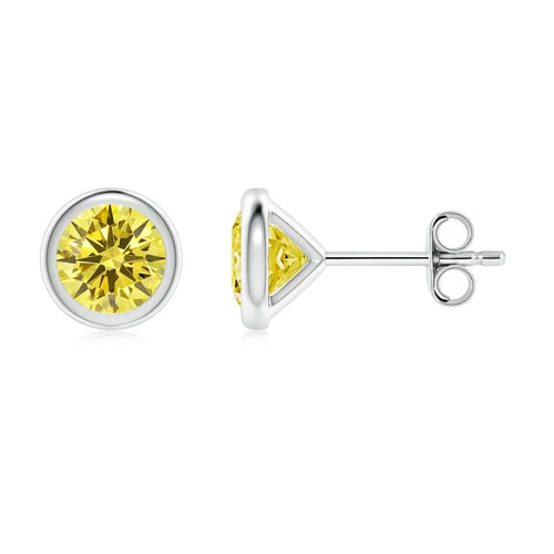 Bezel-Set Lab-Grown Yellow Diamond Stud Earrings - image 1