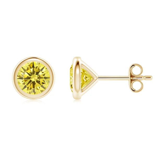 Bezel-Set Lab-Grown Yellow Diamond Stud Earrings - image 2