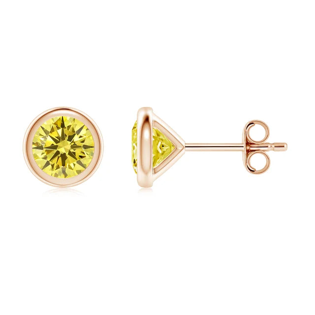 Bezel-Set Lab-Grown Yellow Diamond Stud Earrings - image 3
