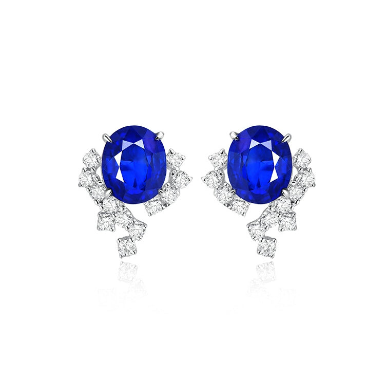 Blue Sapphire And Diamond Cluster Dainty Stud Earrings - image 1