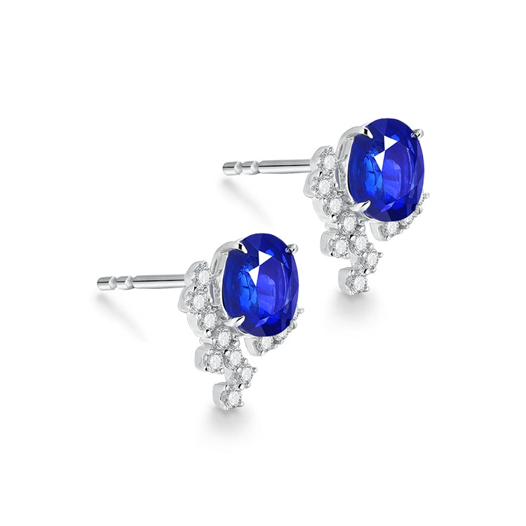 Blue Sapphire And Diamond Cluster Dainty Stud Earrings - image 2