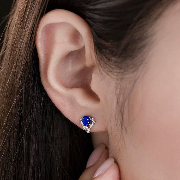 Blue Sapphire And Diamond Cluster Dainty Stud Earrings - image 4
